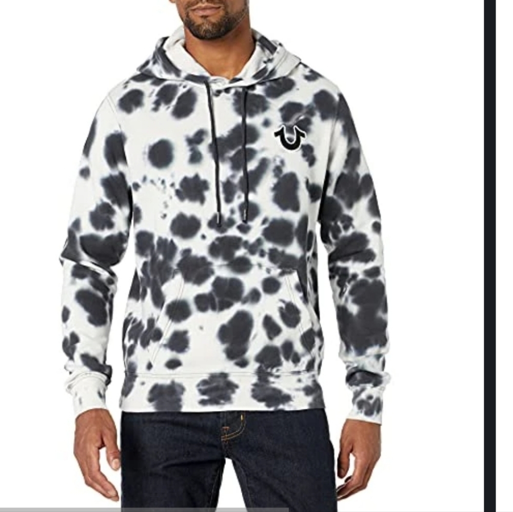 True Religion Men's Sunset Pullover Hoodie Black White Tie Dye Men's XL